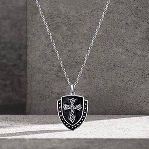 Vintage Black Shield Cross Necklace Hypoallergenic Pendant